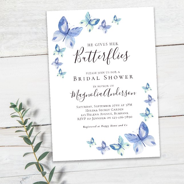 He Gives Her Butterflies Bridal Shower Invitation (Creator Uploaded)