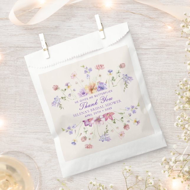 He Gives Me Butterfles Purple Bridal Shower Favour Bags (Clipped)