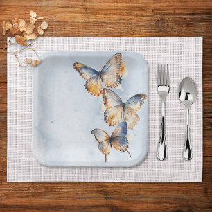 He Gives Me Butterflies Blue Modern Bridal Shower Paper Plate