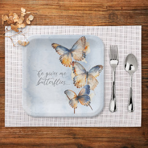 He Gives Me Butterflies Blue Modern Bridal Shower Paper Plate