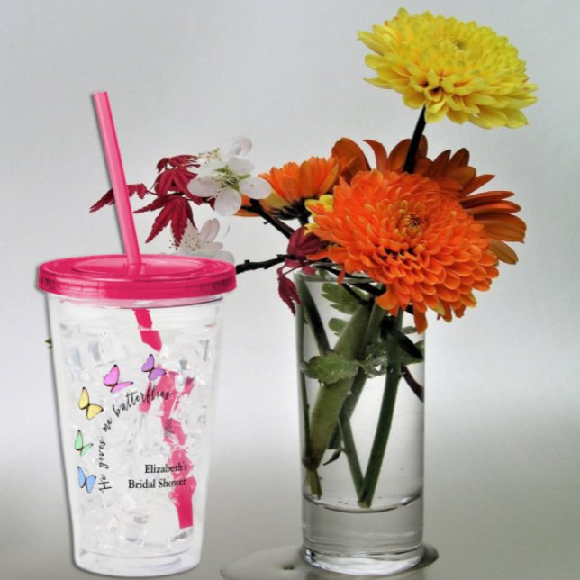 He Gives Me Butterflies Bridal Shower Acrylic Tumbler (Creator Uploaded)
