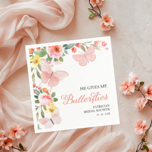 He Gives Me Butterflies Bridal Shower Floral Napkin