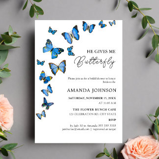 He Gives Me Butterflies Bridal Shower Invitation