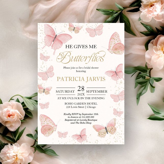He Gives Me Butterflies Bridal Shower Invitation (Creator Uploaded)