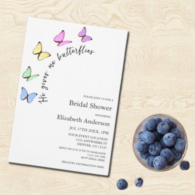 He Gives Me Butterflies Bridal Shower Invitation (Creator Uploaded)