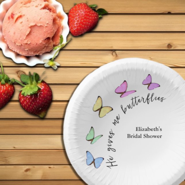 He Gives Me Butterflies Bridal Shower Paper Plate (Creator Uploaded)