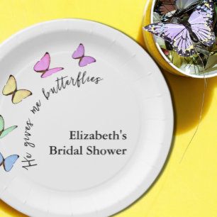 He Gives Me Butterflies Bridal Shower Paper Plate