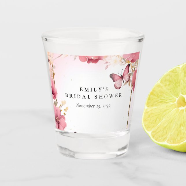 He Gives Me Butterflies Bridal Shower Shot Glass (Front)