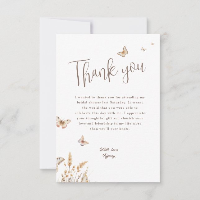 He Gives Me Butterflies Bridal Shower Thank You Card (Front)