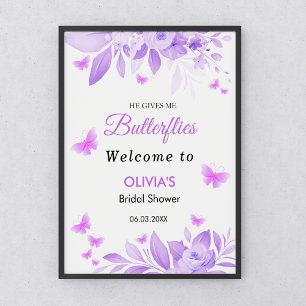He Gives Me Butterflies Bridal Shower Welcome Poster