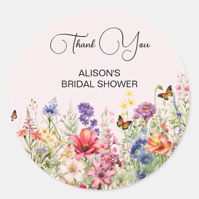 He Gives Me Butterflies Bridal Shower wildflowers Classic Round Sticker (Front)