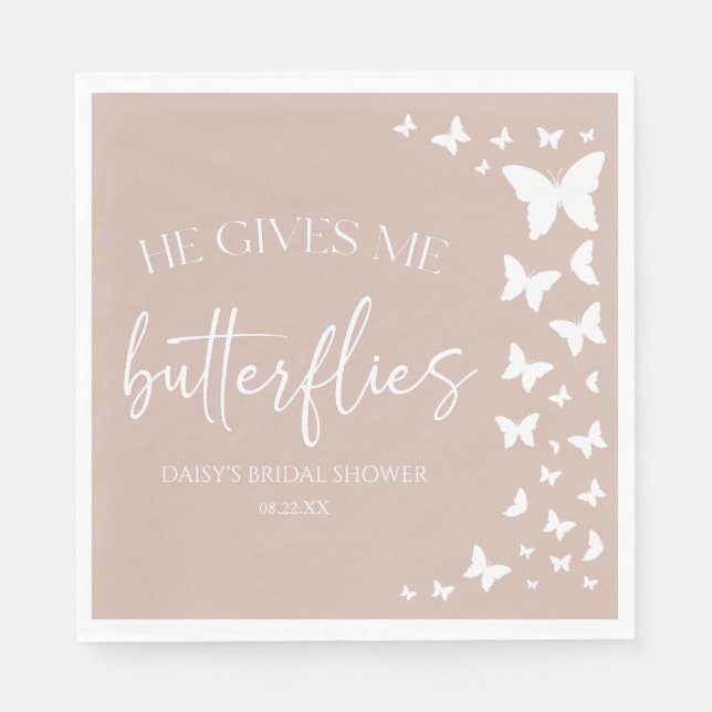 He Gives Me Butterflies Butterfly Bridal Shower Napkin (Front)