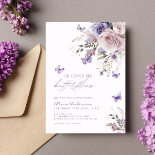 He Gives Me Butterflies Dusty Purple Bridal Shower Invitation