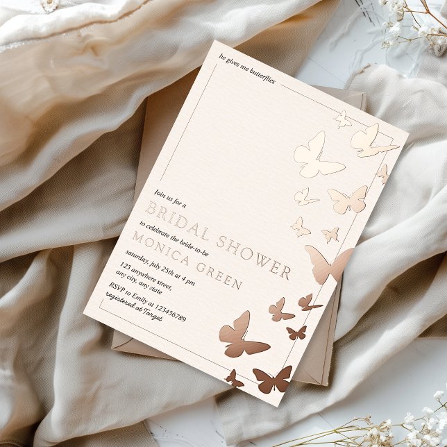 He gives me butterflies Elegant Bridal Shower (He gives me butterflies Real Rose Gold Foil Bridal Shower Invitation)