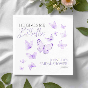 He Gives Me Butterflies   Lavender Bridal Shower Napkin