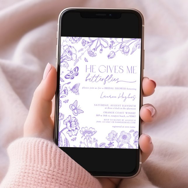 He Gives Me Butterflies Lavender Vintage Shower Invitation (Creator Uploaded)