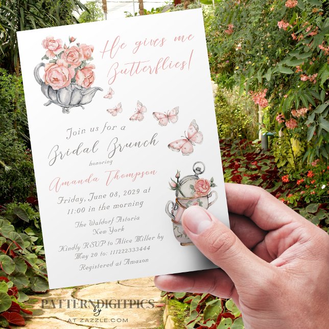 He Gives Me Butterflies Magical Tea Floral Shower Invitation (Creator Uploaded)