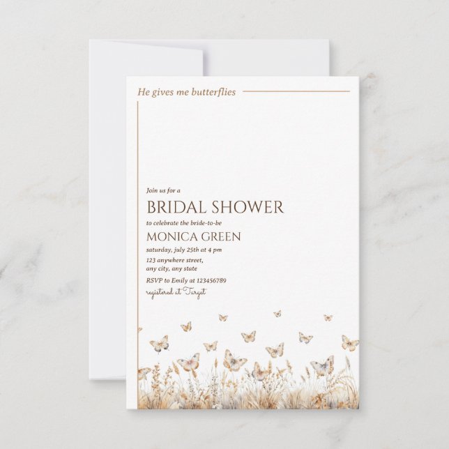 He gives me butterflies Minimalist Bridal Shower  Invitation (Front)