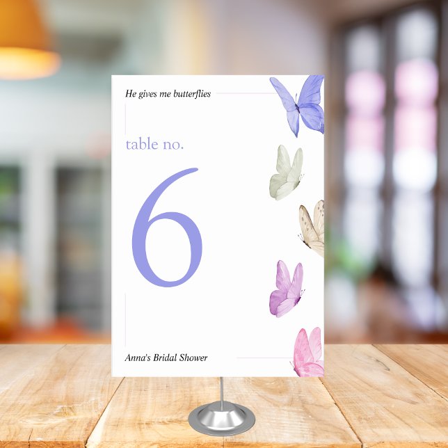 He gives me butterflies Minimalist Bridal Shower Table Number (Creator Uploaded)