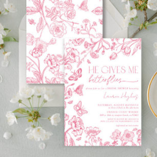 He Gives Me Butterflies Pink Vintage Bridal Shower Invitation