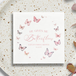 He Gives Me Butterflies Soft Pink Bridal Shower  Napkin