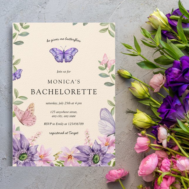 He gives me butterflies Wildflowers Bachelorette Invitation (Creator Uploaded)