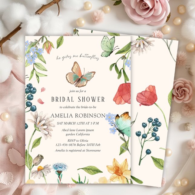 He gives me butterflies Wildflowers Bridal Shower  Invitation (Creator Uploaded)