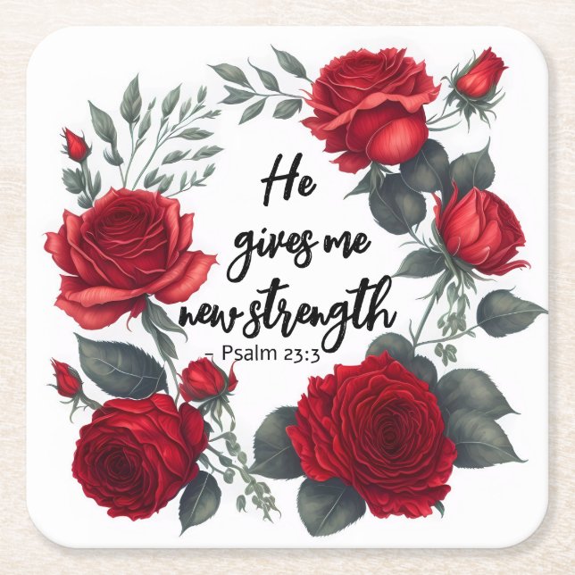 He Gives Me New Strength Square Paper Coaster (Front)