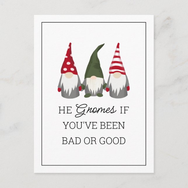 He Gnomes if You've Been Bad or Good Christmas  Holiday Postcard (Front)