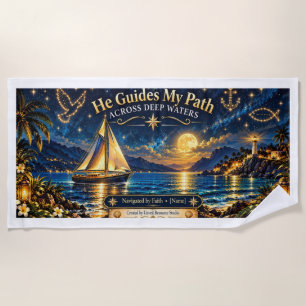 He Guides My Path Personalised Christian Nautical Beach Towel
