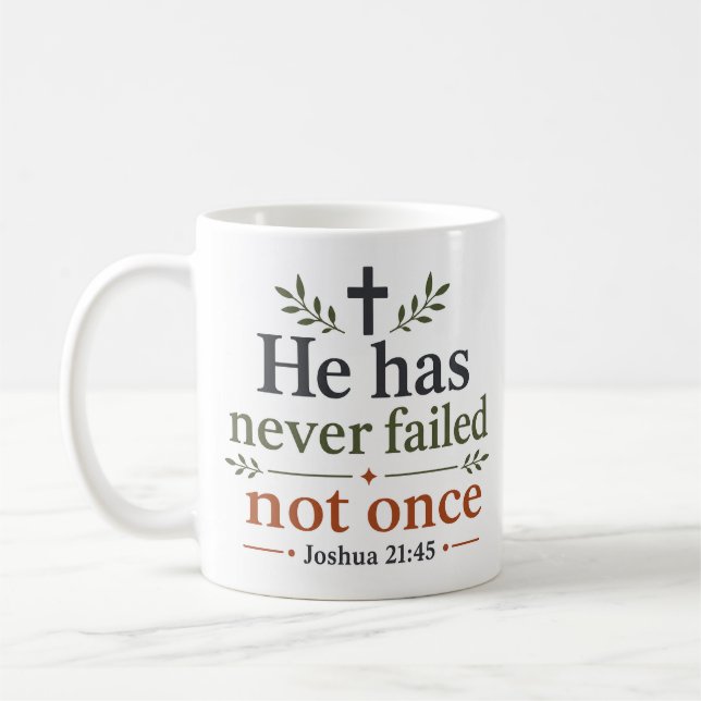 He Has Never Failed Not Once Christian Comfort Coffee Mug (Left)
