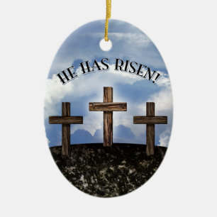 He Has Risen 3 Rugged Crosses Ceramic Tree Decoration