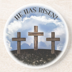 He Has Risen 3 Rugged Crosses Coaster