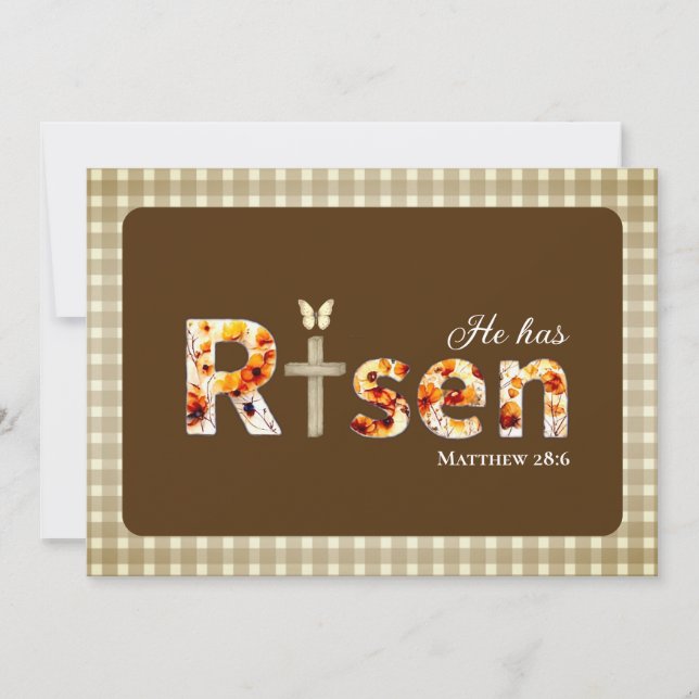 He has Risen Bible Verse Cross Religious Easter  Holiday Card (Front)