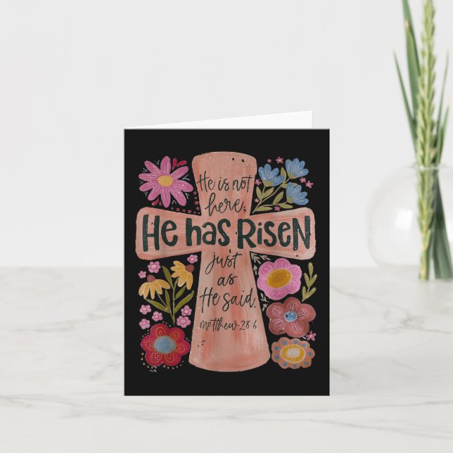 He Has Risen Christian Easter Boho Floral  Card (Front)