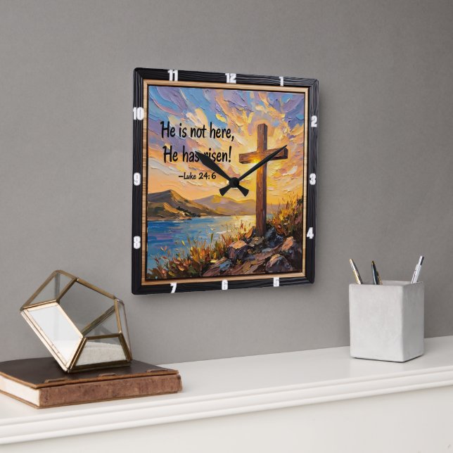 He Has Risen: Easter Dawn Square Wall Clock (Office)