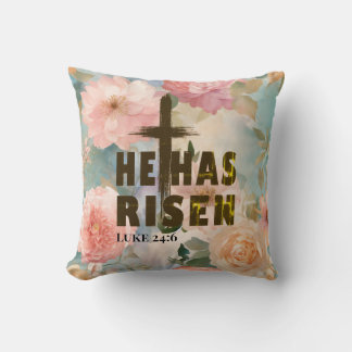 He Has Risen Floral Throw Pillow for Easter Decor