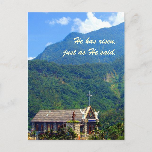 He has risen!! -Mountain Church Easter Theme Holiday Postcard (Front)