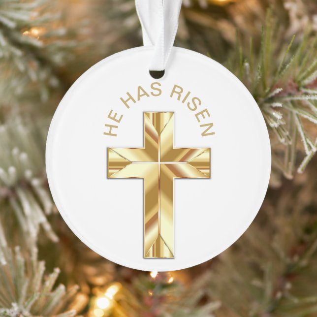 He Has Risen Religious Golden Cross Christmas Ornament (Tree)
