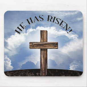 He Has Risen Rugged Cross Sky Mouse Pad