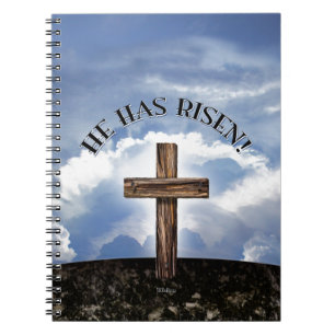 He Has Risen Rugged Cross Sky Notebook