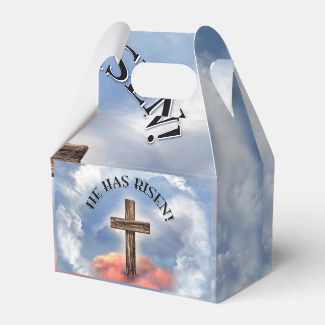 He Has Risen Rugged Cross With Clouds Favour Box (Front Side)