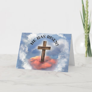 He Has Risen Rugged Cross With Clouds Holiday Card
