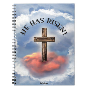 He Has Risen Rugged Cross With Clouds Spiral Notebook