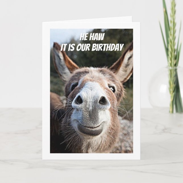 HE HAW CAN'T WAIT TO CELEBRATE "OUR BIRTHDAY" CARD (Front)