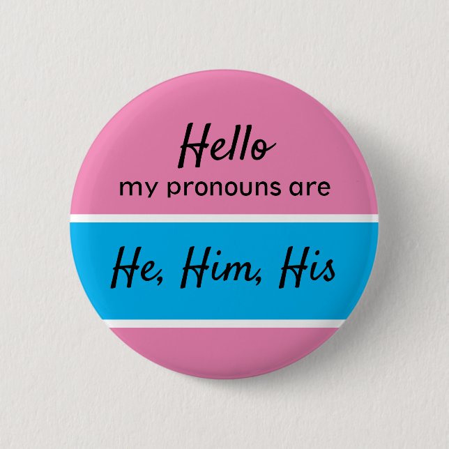 He, Him, His Pronouns - Gender Pronouns (Male) 6 Cm Round Badge (Front)