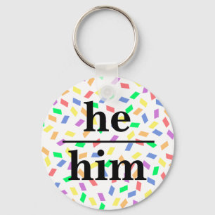 He him pastel rainbow sprinkles pronoun  key ring