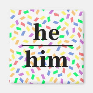 He him pastel rainbow sprinkles pronoun  magnet
