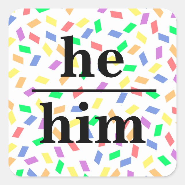 He him pastel rainbow sprinkles pronoun  square sticker (Front)
