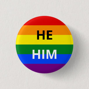 He/Him Pronoun Rainbow Badge